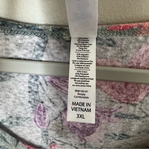 NWT Lularoe Classic Tee Gray Tulip Floral Top size 3XL - Picture 6 of 7